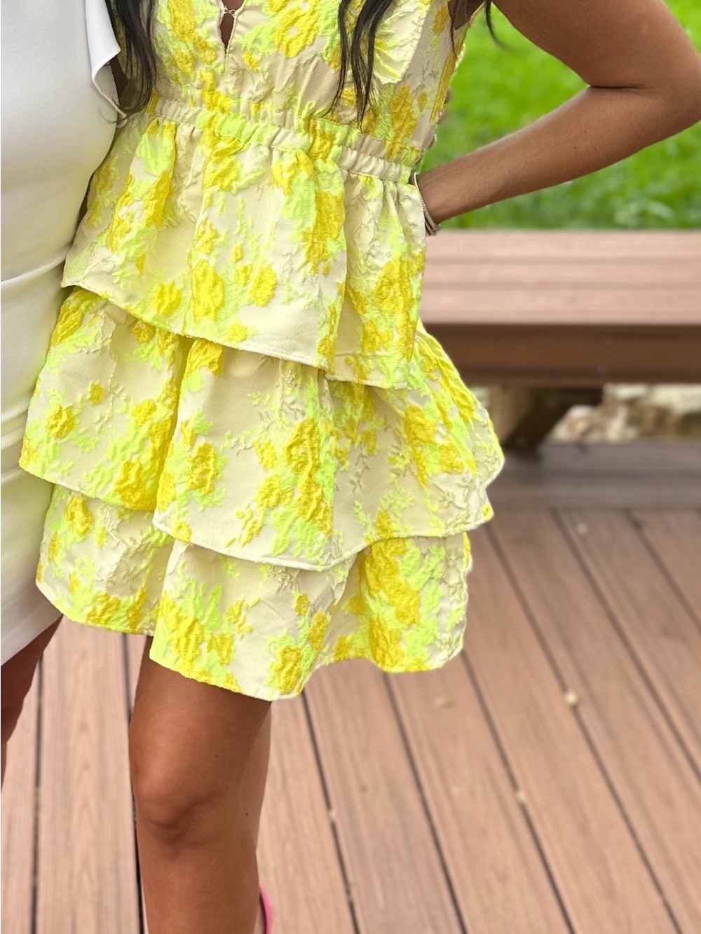 Buddy Love Yellow Floral Tiered Mini Dress